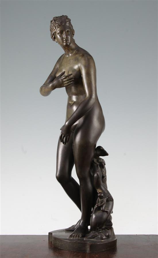 A French bronze figure of the Medici Venus, reduction cast by Barbedienne after the Antique, late 19th century, 17.75in.